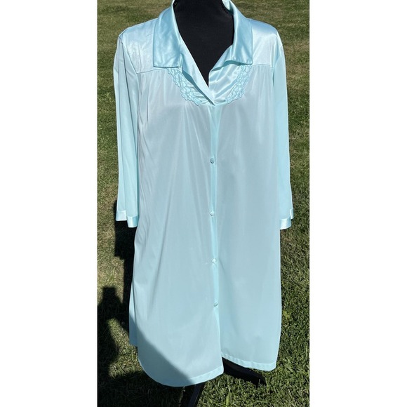 Vanity Fair Robe Womens Large Light Blue Button Front Duster Lace Style - Picture 1 of 9